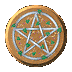 Animated disc with ivy covered Pentagram on one side and Magic is Afoot text on theother side. &copy; Robin Wood 1997, Used with Permission